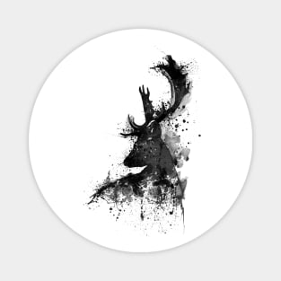 Black and White Deer Head Watercolor Silhouette Magnet